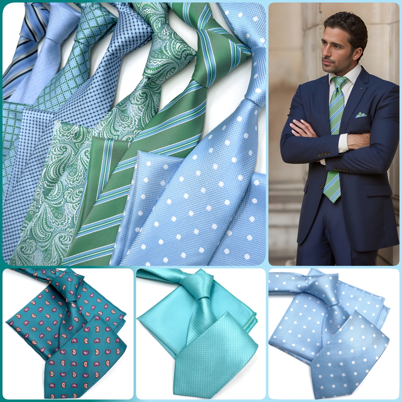 Pocket Square Set - Light Blue Fashion Mens Pocket Square