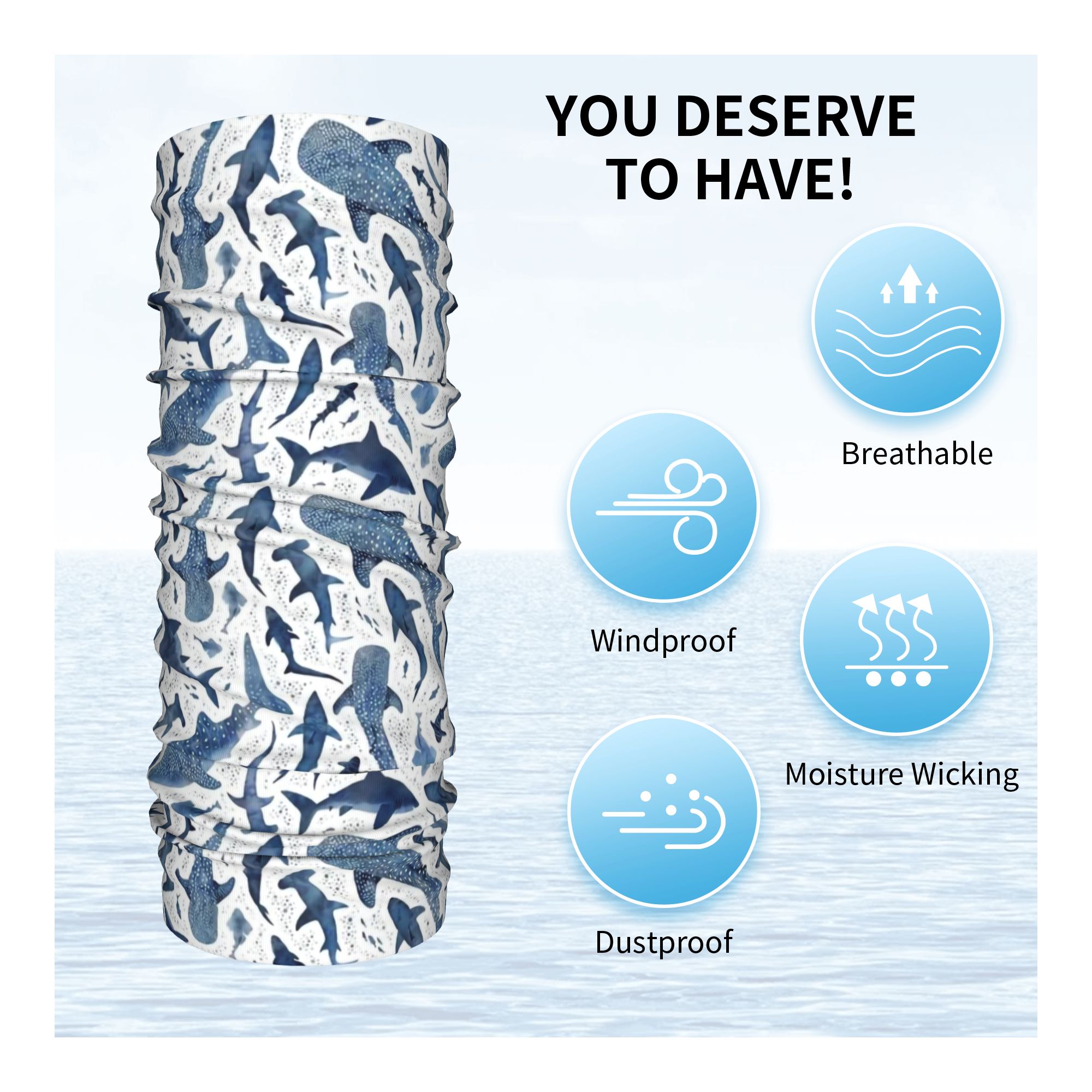 Custom Blue Watercolour Shark  – Neck Warmer Tube Bewertung und Preis