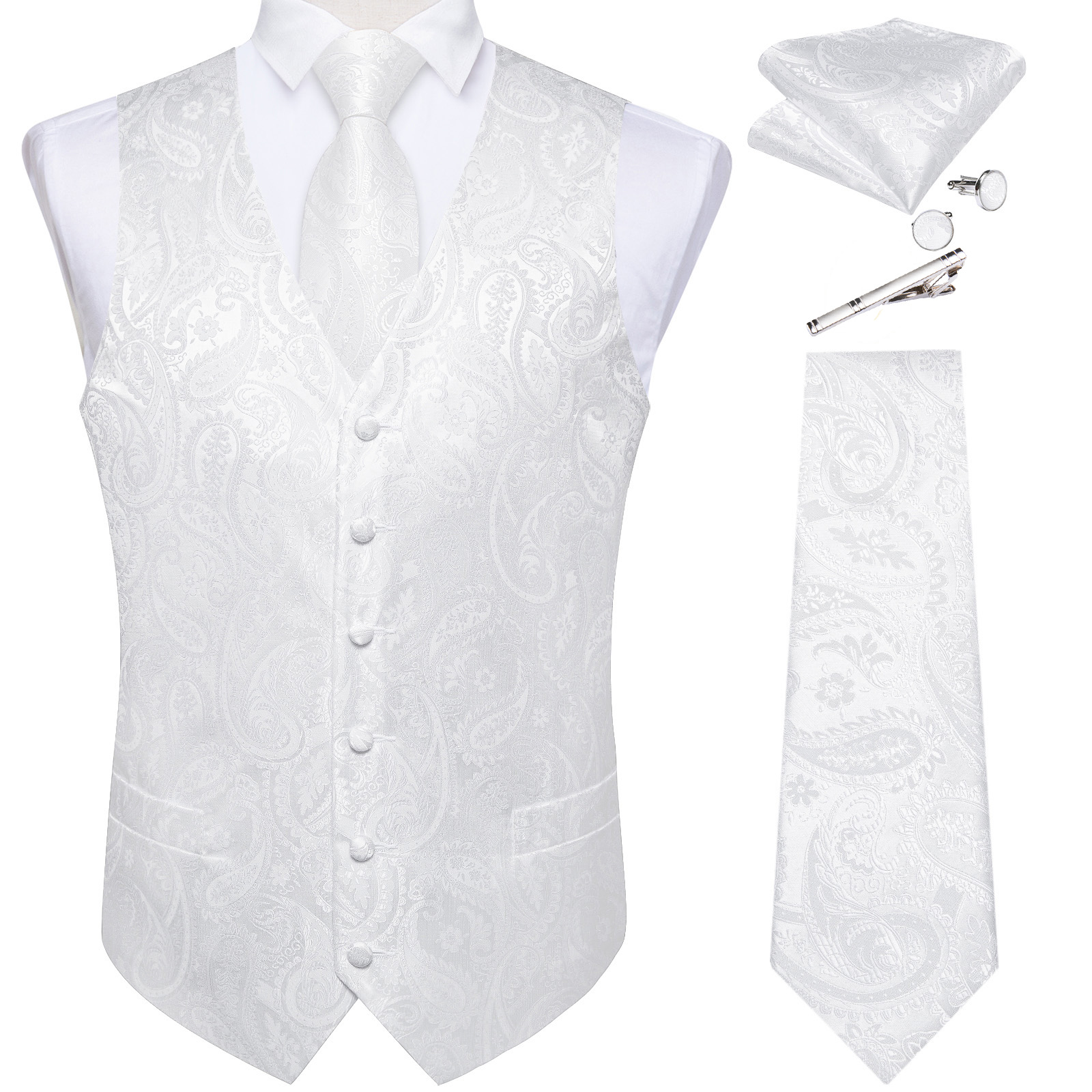 Pure White Wedding Vest for Ma – Pocket Square Set Bewertung und Preis